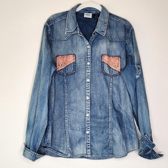 Harley-Davidson Denim Button Down Blouse 2X - Picture 1 of 7